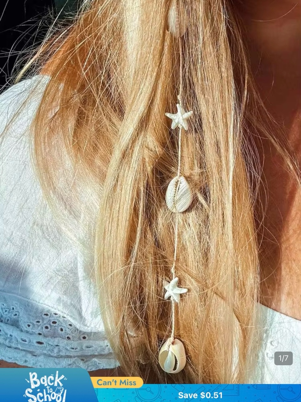 Boho Shell and Star Hair Wrap - Natural White